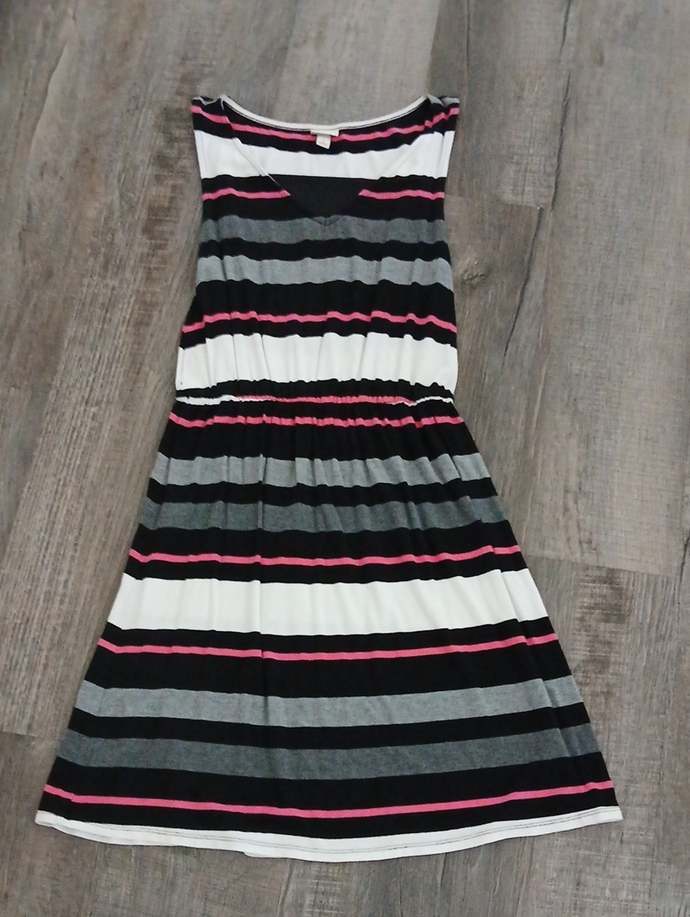 Striped Casual Dress in Black, White & Pink